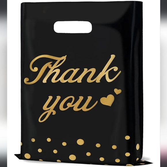 50 Count Black and Gold Thank You Gift Bags NWT